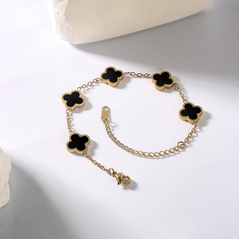 GRBeid double sided 18K Gold Plated Clover Bracelet for Women, Dupe Four Leaf Flower Lucky Chain Bangle, Cute Jewelry Gift for Her Mom Wife - Image 2